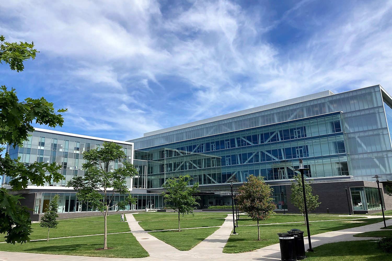 Exterior view of the "Fascitelli Center for Advanced Engineering", a building on the campus of the University of Rhode Island.